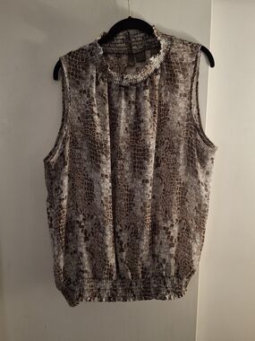 Sere Nade Women's Sleeveless Smocked Neck Animal-Print Sheer Top in Brown